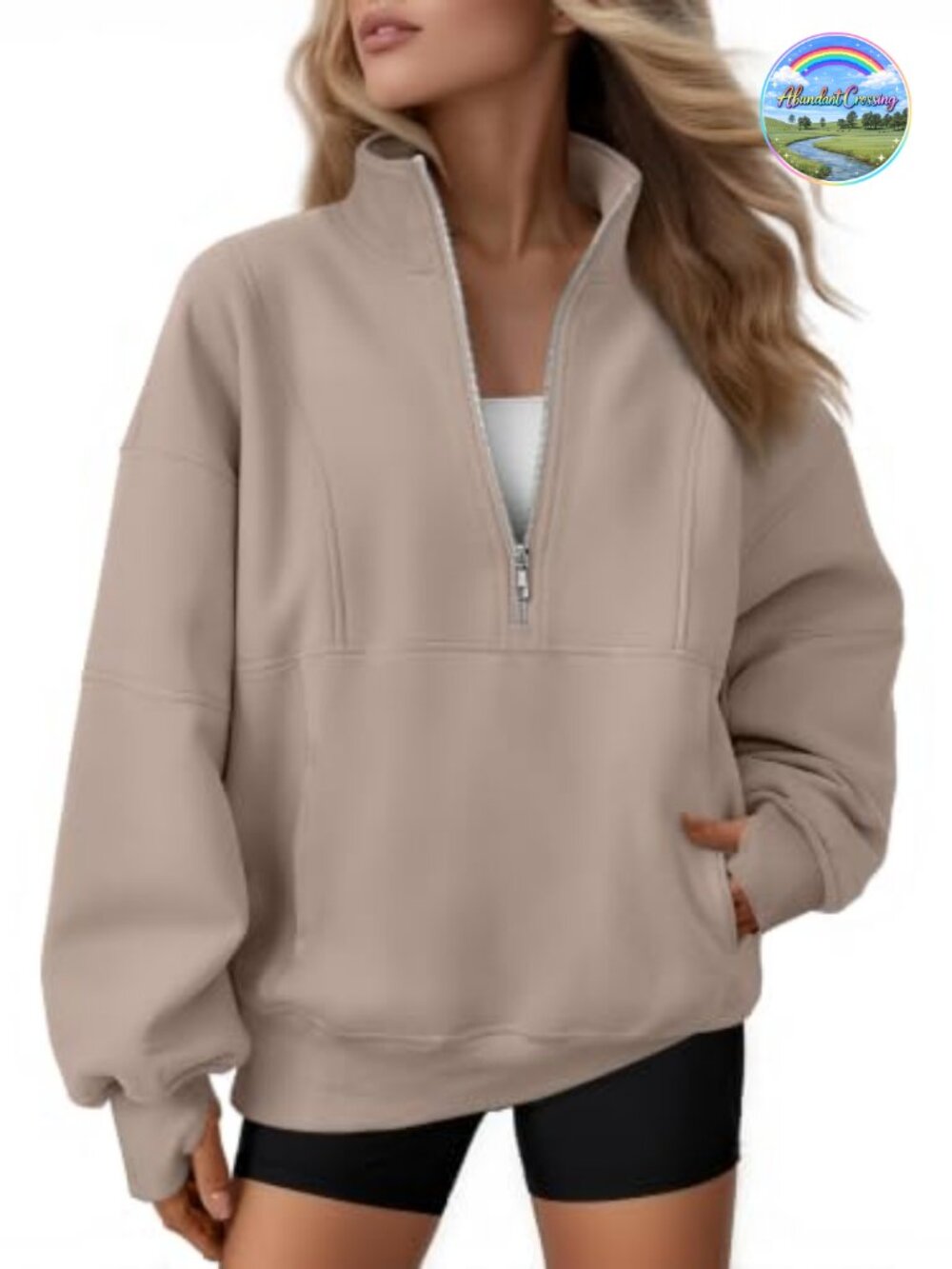 Oversized Quarter Zip Fleece Sweatshirt Mock Neck Pullover
